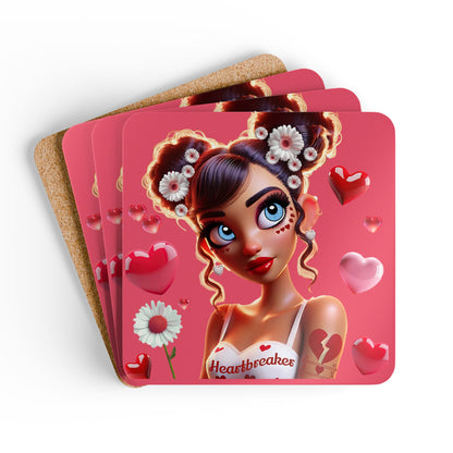 Heartbreaker 1 | Raspberry - Corkwood Coaster Set