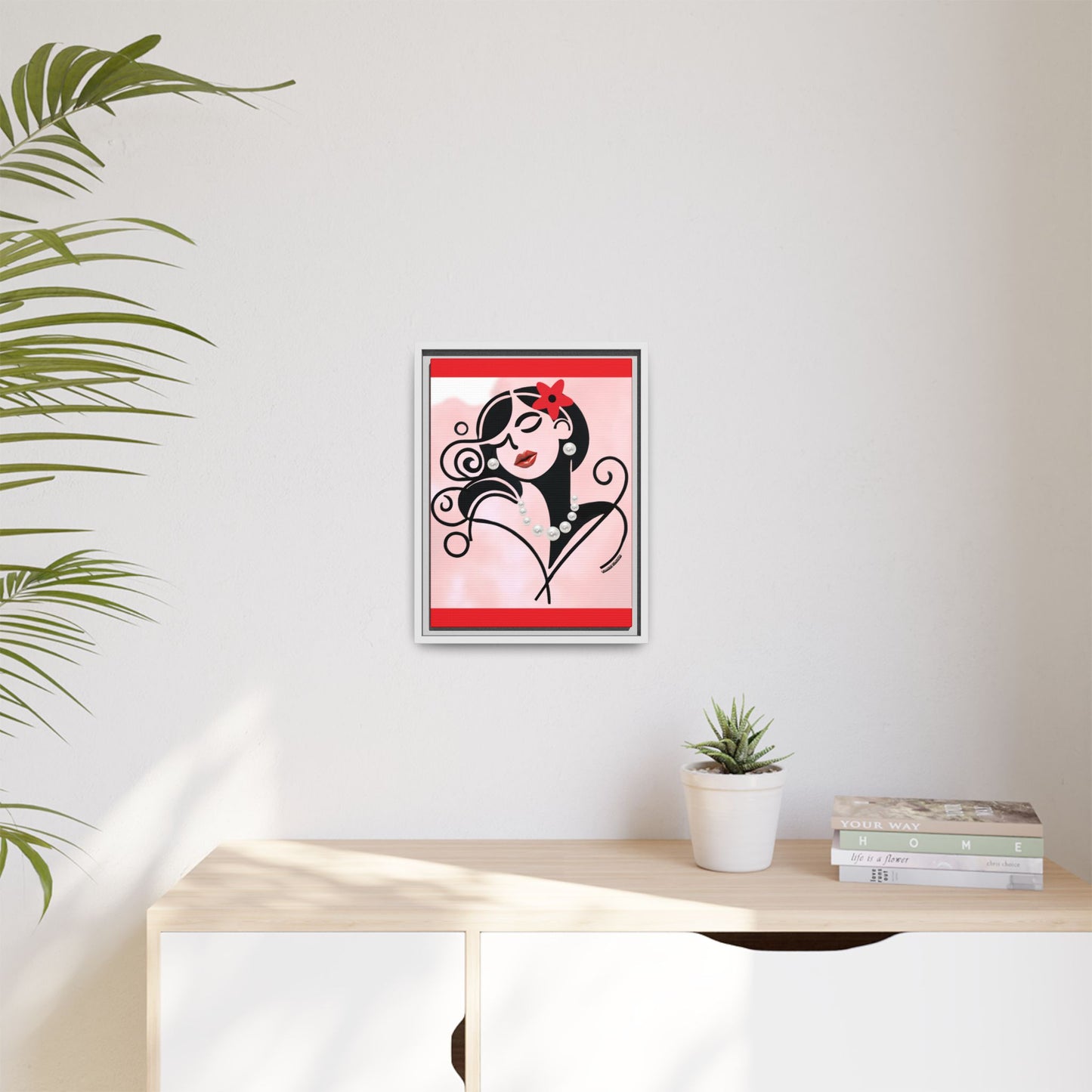 Pearls & Curls 4 | Cherry Kiss Framed Matte Canvas Wall Art (black or white frame)