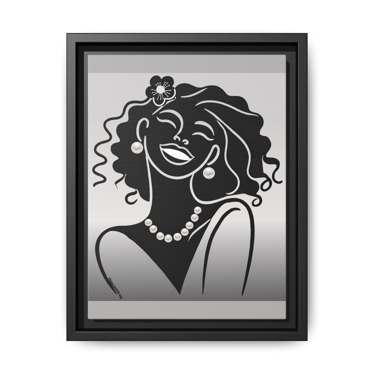 Pearls & Curls2 | Black and White - Framed Matte Canvas Art (black or white frame)