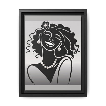 Pearls & Curls2 | Black and White - Framed Matte Canvas Art (black or white frame)