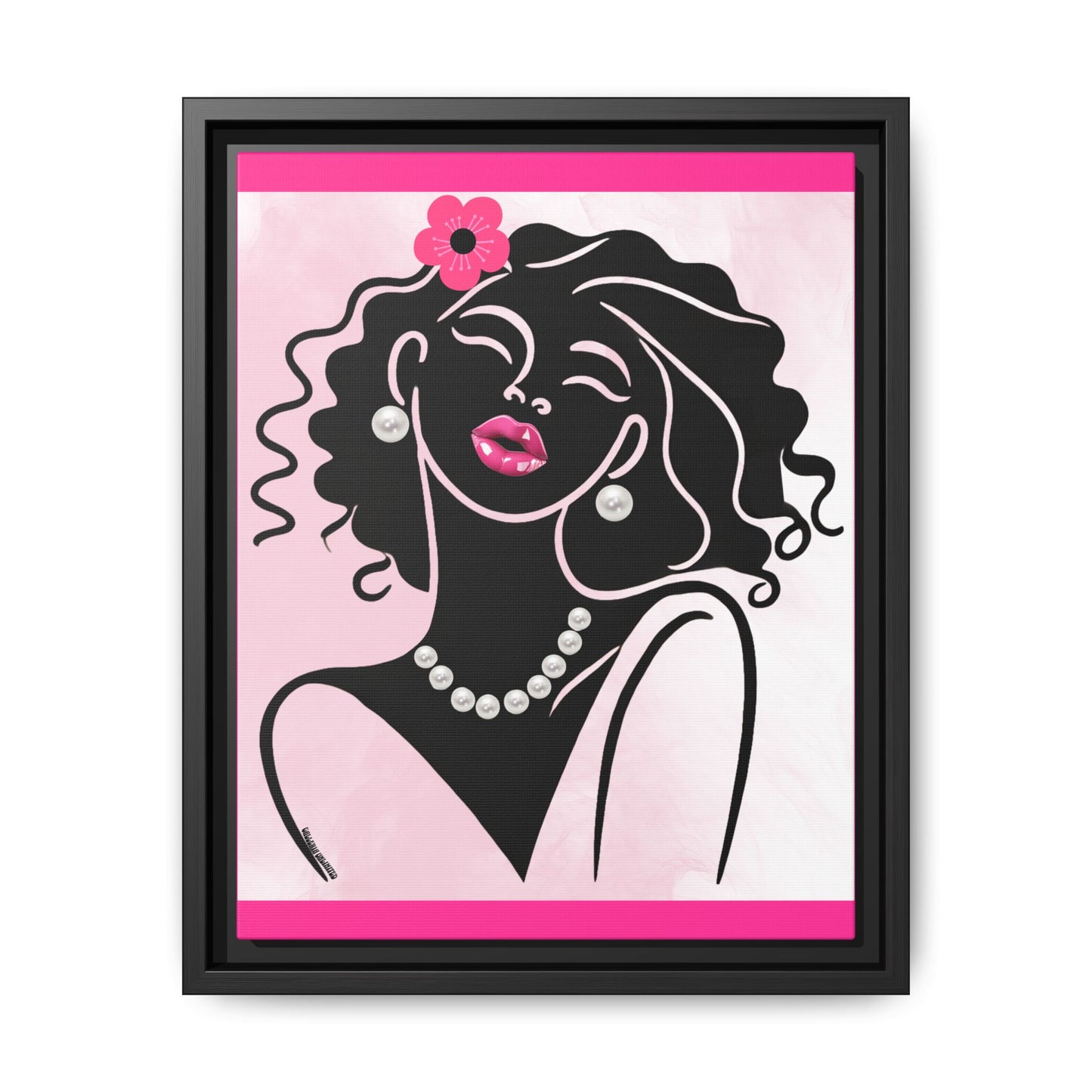 Pearls & Curls 2 | Pink Kiss Framed Matte Canvas Wall Art (black or white frame)