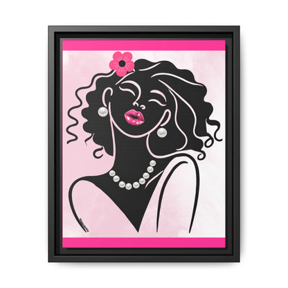 Pearls & Curls 2 | Pink Kiss Framed Matte Canvas Wall Art (black or white frame)