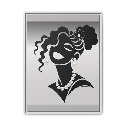 Pearls & Curls5 | Black and White - Framed Matte Canvas Art (black or white frame)