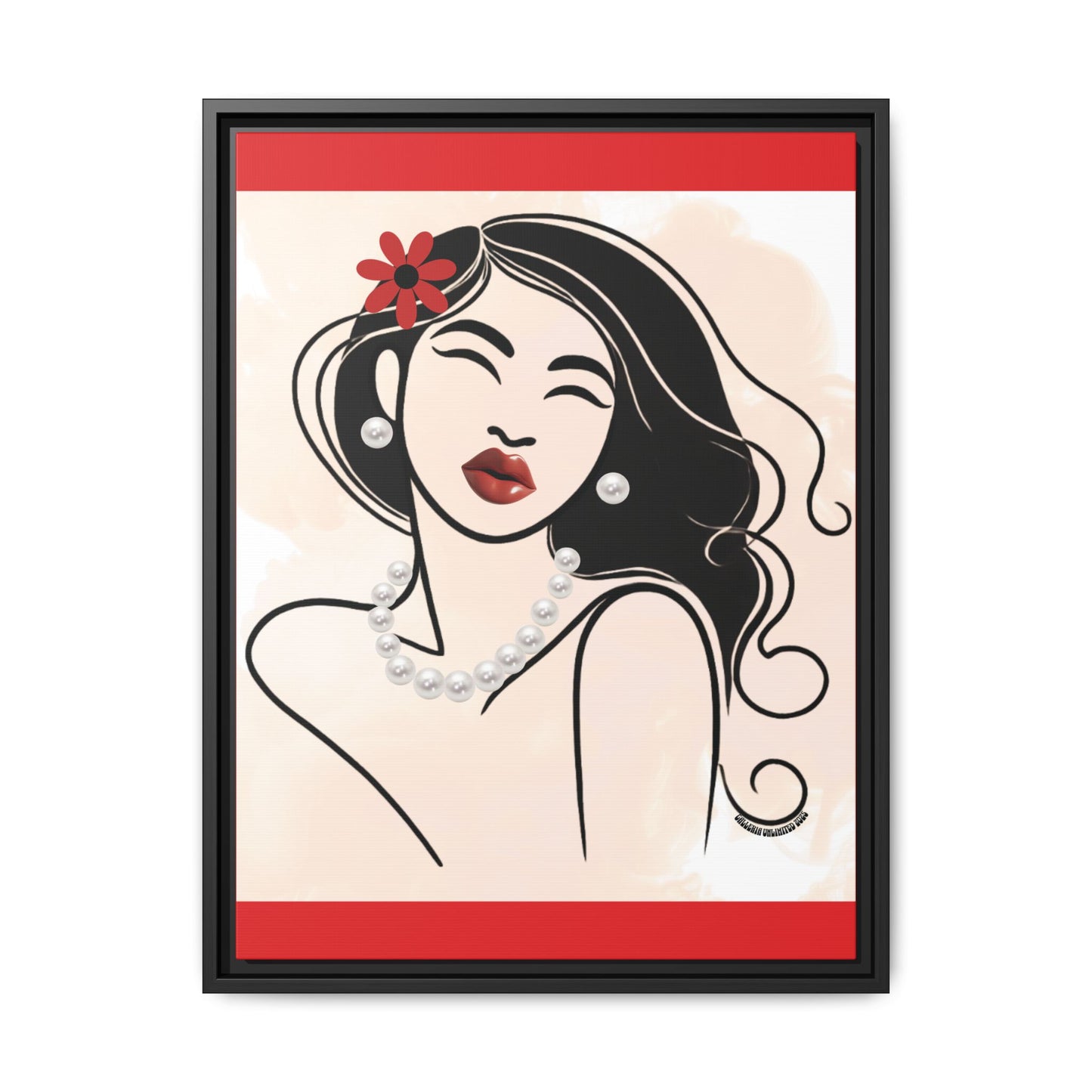 Pearls & Curls3 | Scarlet Kiss - Framed Matte Canvas Art (black or white frame)