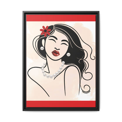 Pearls & Curls3 | Scarlet Kiss - Framed Matte Canvas Art (black or white frame)