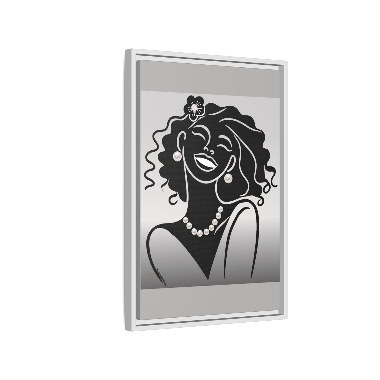 Pearls & Curls2 | Black and White - Framed Matte Canvas Art (black or white frame)