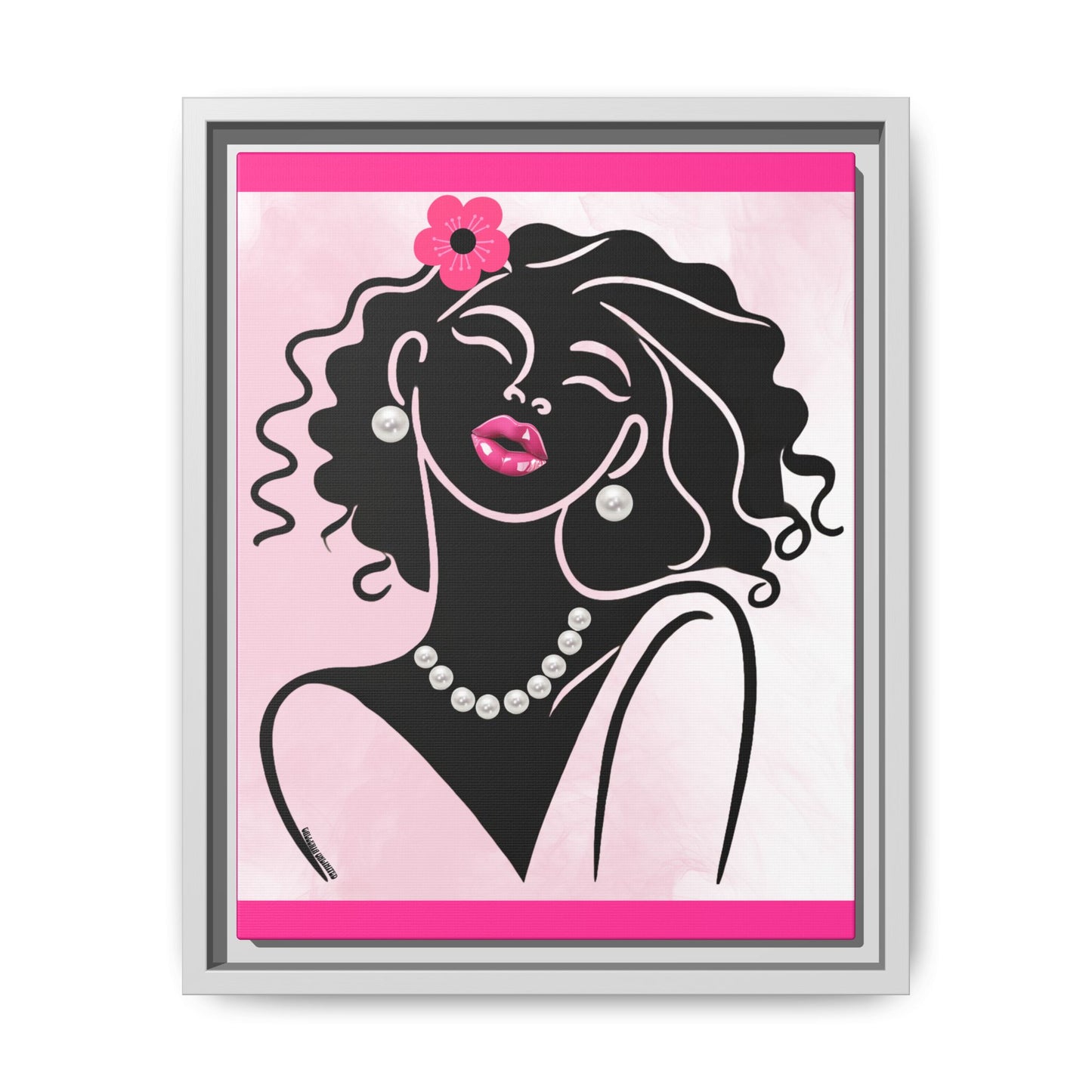 Pearls & Curls 2 | Pink Kiss Framed Matte Canvas Wall Art (black or white frame)