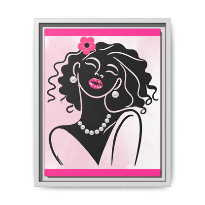 Pearls & Curls 2 | Pink Kiss Framed Matte Canvas Wall Art (black or white frame)