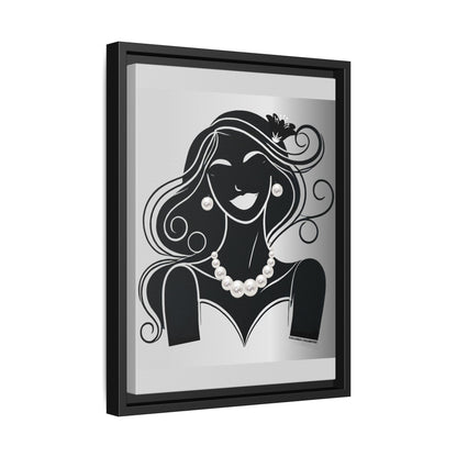 Pearls & Curls 1 | Black and White Framed Matte Canvas Wall Art