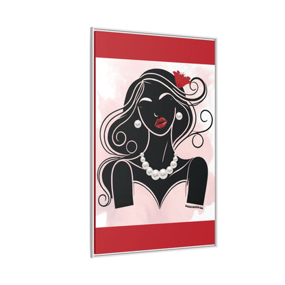 Pearls & Curls1 | Ruby Lips- Framed Matte Canvas Art (black or white frame)