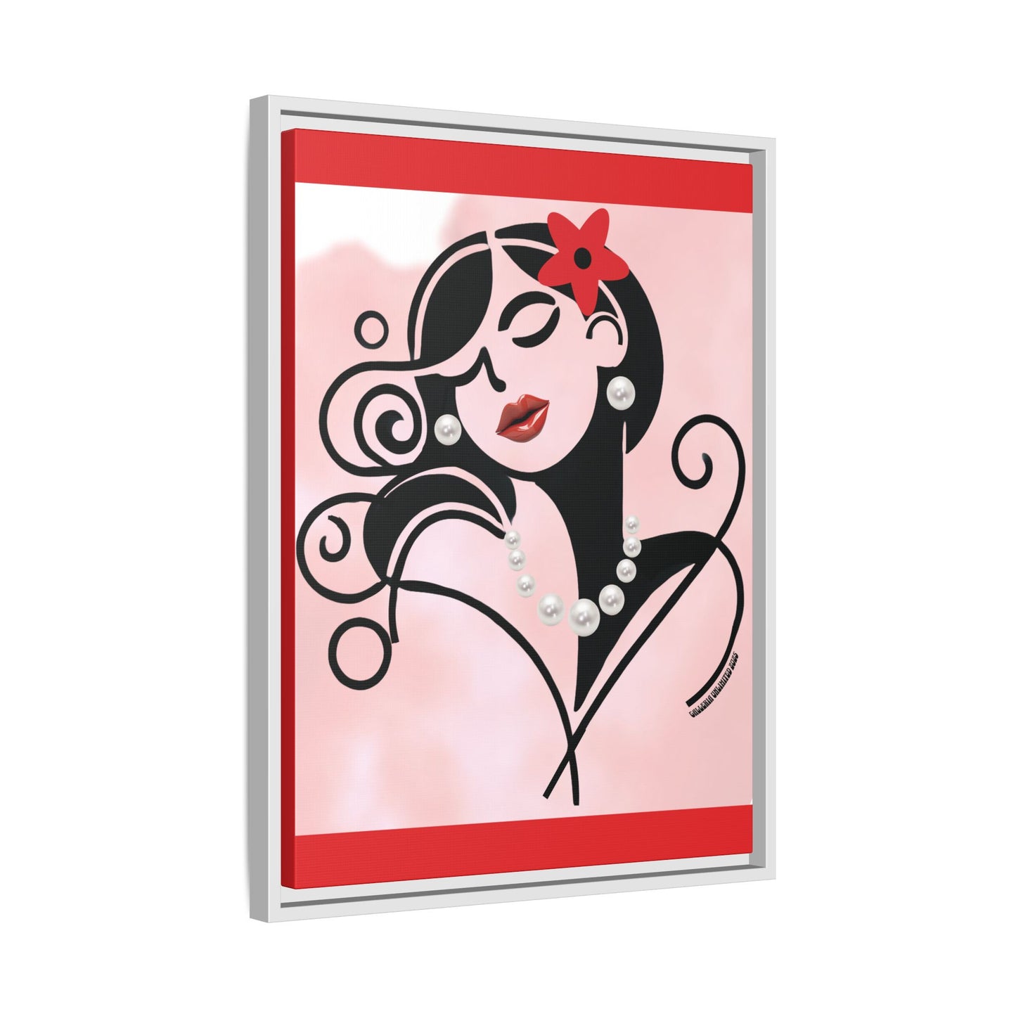 Pearls & Curls4 | Scarlet Kiss - Framed Matte Canvas Art (black or white frame)