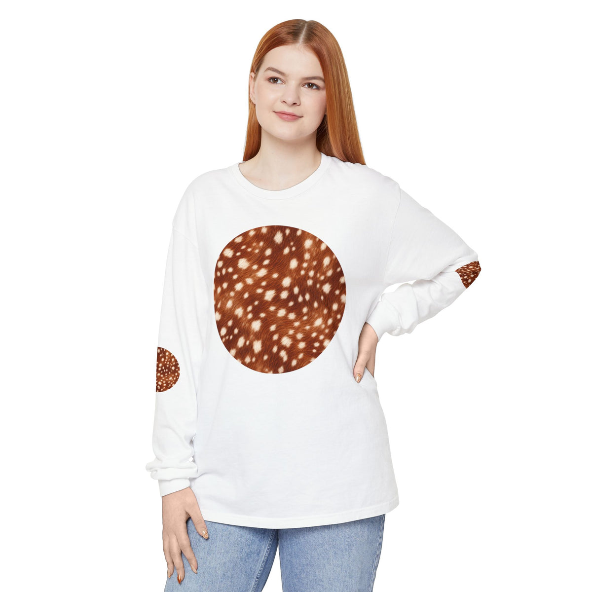 Deer | Fawn Spotted Circle Patch Long Sleeve Tee (Elbow Accents), multiple colors