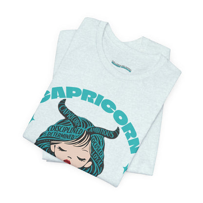 Capricorn | Word Art Graphic Tee2 (turquoise)--"Capricorn" Definition on Back