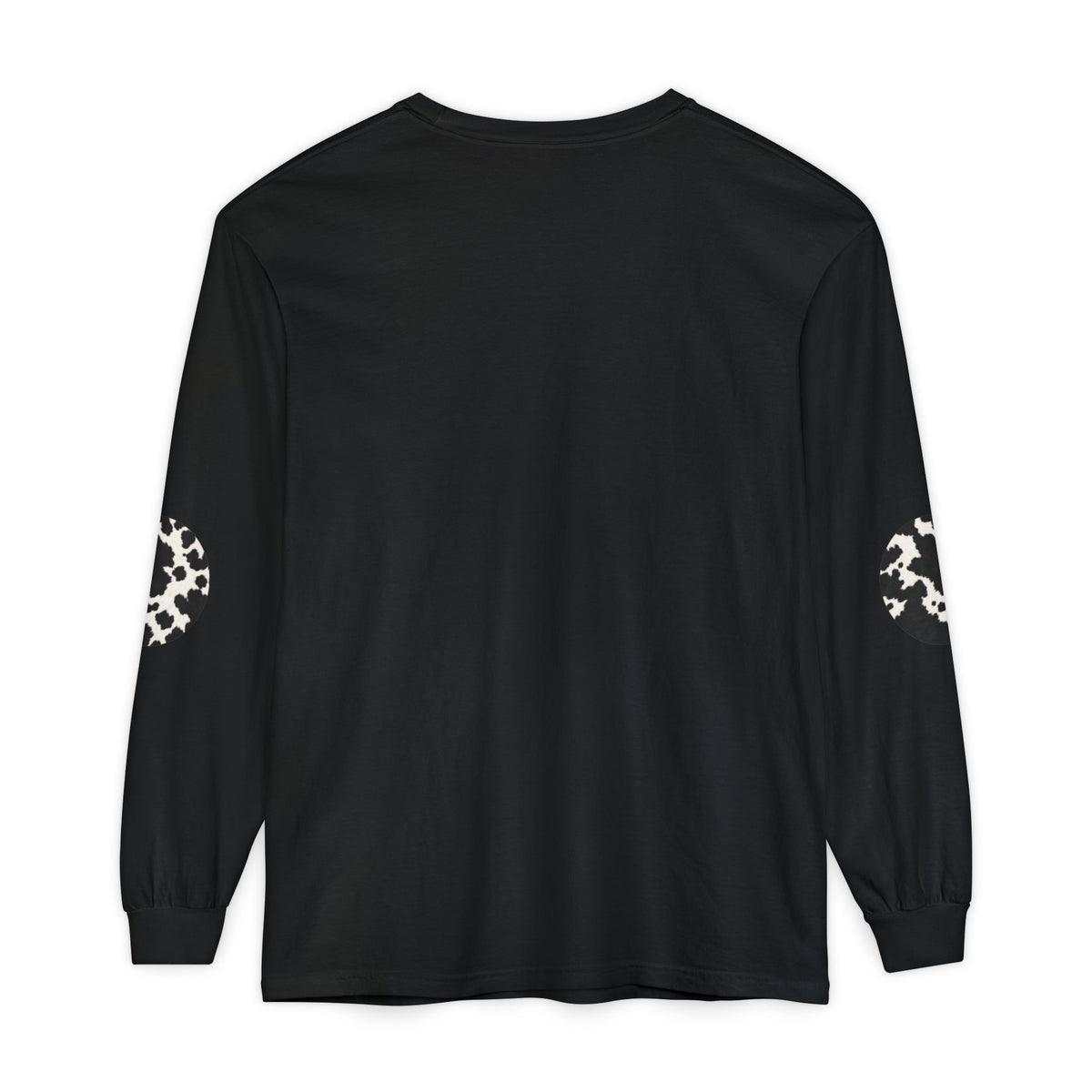 Cow | Black & White Cowhide Circle Patch Long Sleeve Tee (Elbow Accents)