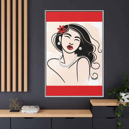 Pearls & Curls3 | Scarlet Kiss - Framed Matte Canvas Art (black or white frame)