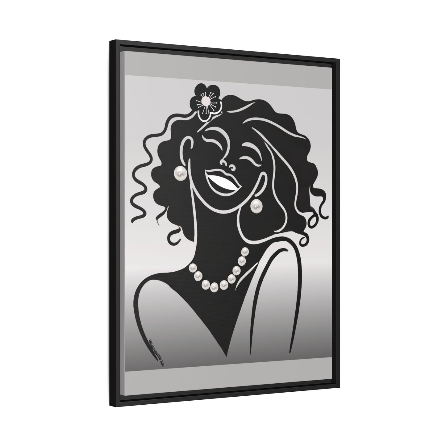 Pearls & Curls2 | Black and White - Framed Matte Canvas Art (black or white frame)