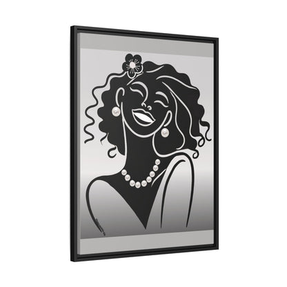 Pearls & Curls2 | Black and White - Framed Matte Canvas Art (black or white frame)