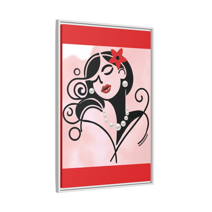 Pearls & Curls4 | Scarlet Kiss - Framed Matte Canvas Art (black or white frame)