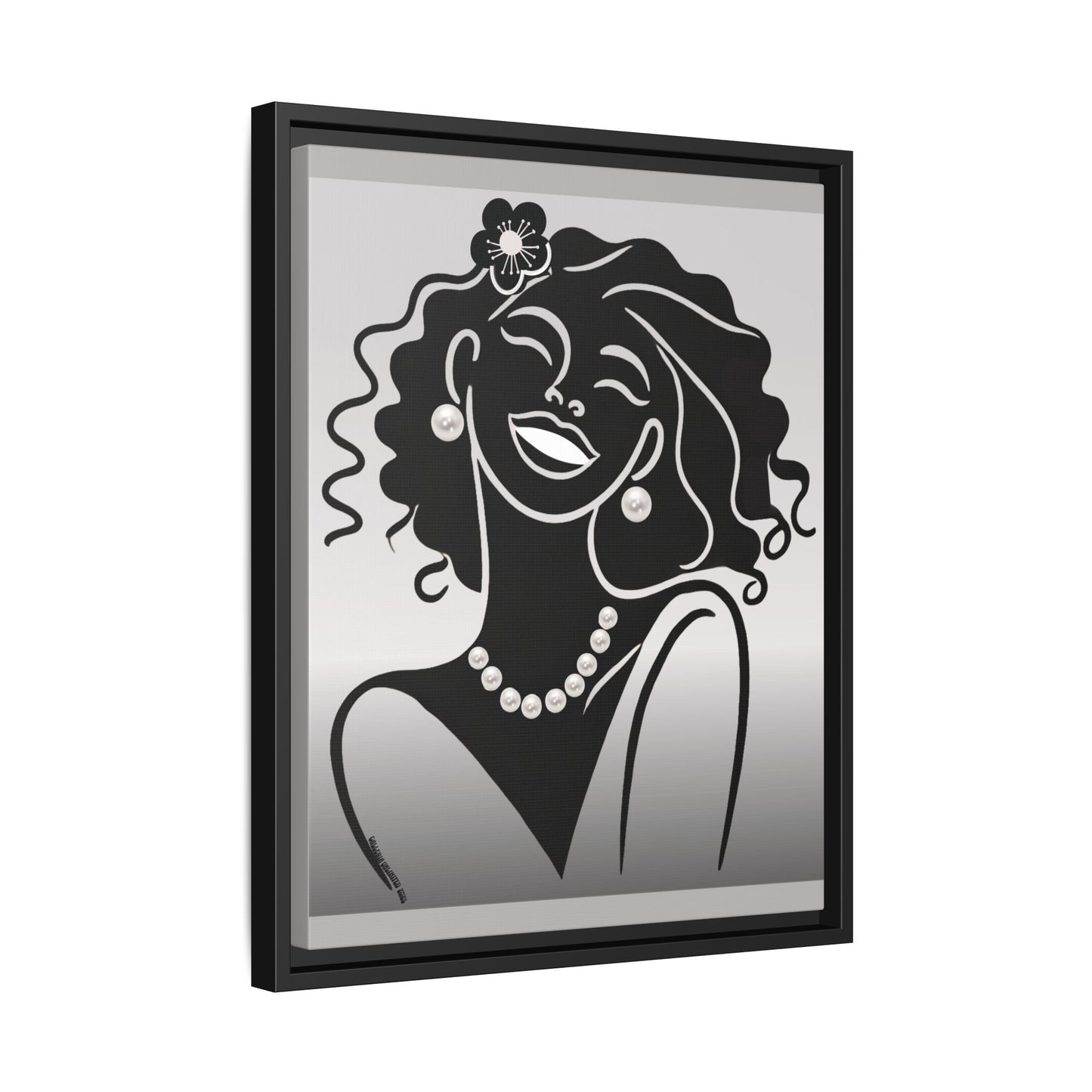 Pearls & Curls2 | Black and White - Framed Matte Canvas Art (black or white frame)