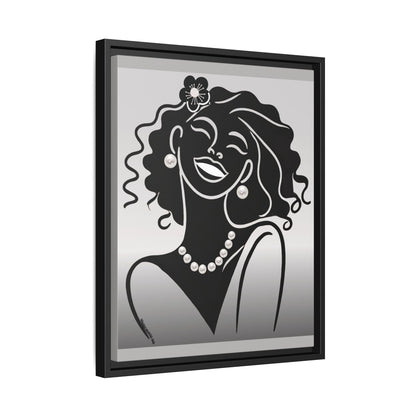 Pearls & Curls2 | Black and White - Framed Matte Canvas Art (black or white frame)