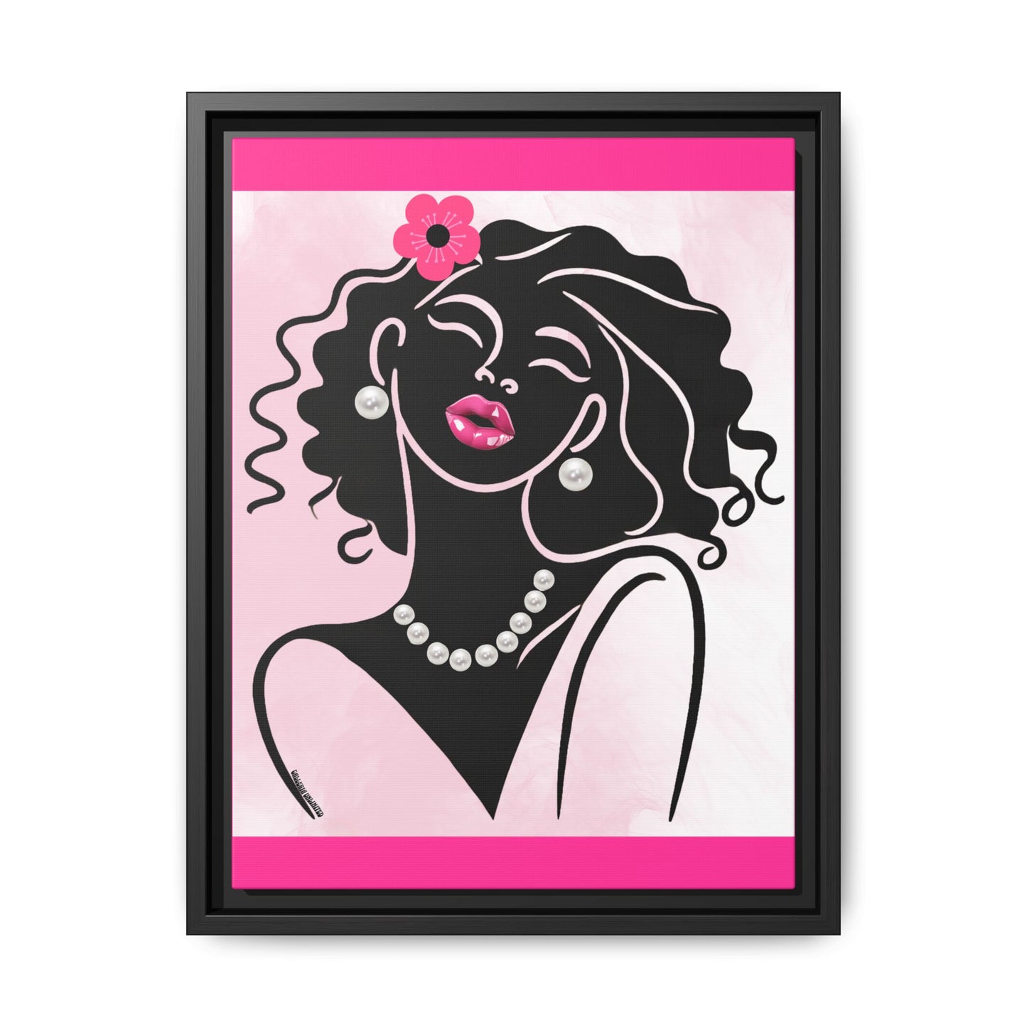 Pearls & Curls 2 | Pink Kiss Framed Matte Canvas Wall Art (black or white frame)