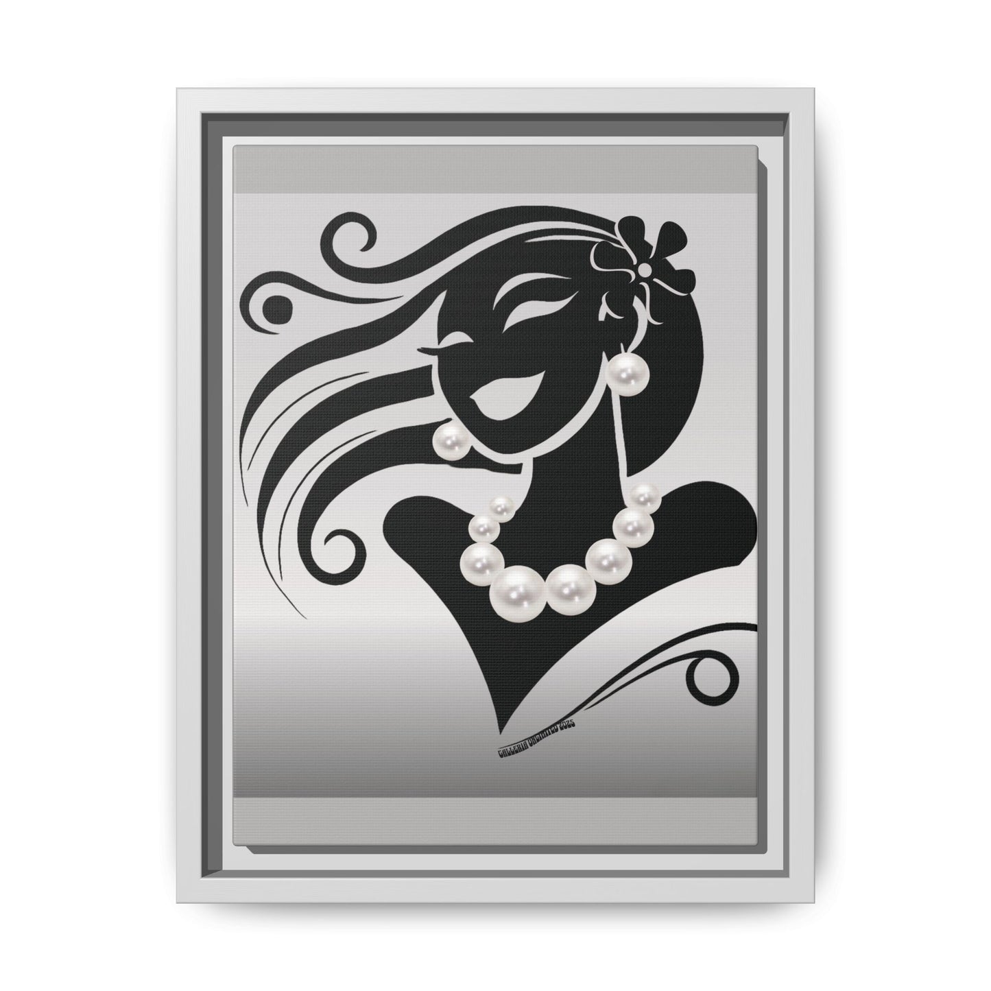 Pearls & Curls6 | Black and White - Framed Matte Canvas Art (black or white frame)