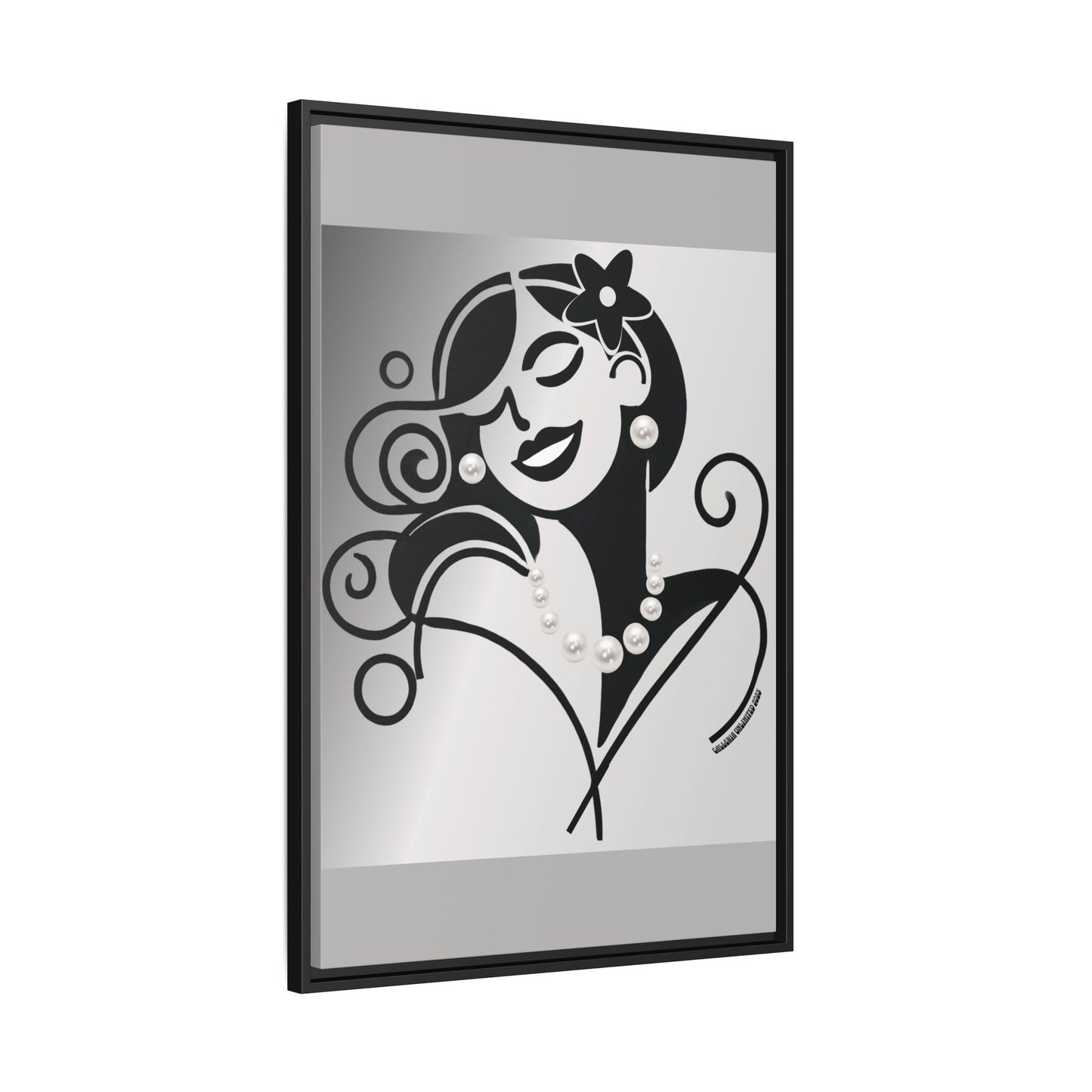 Pearls & Curls4 | Black and White - Framed Matte Canvas Art (black or white frame)
