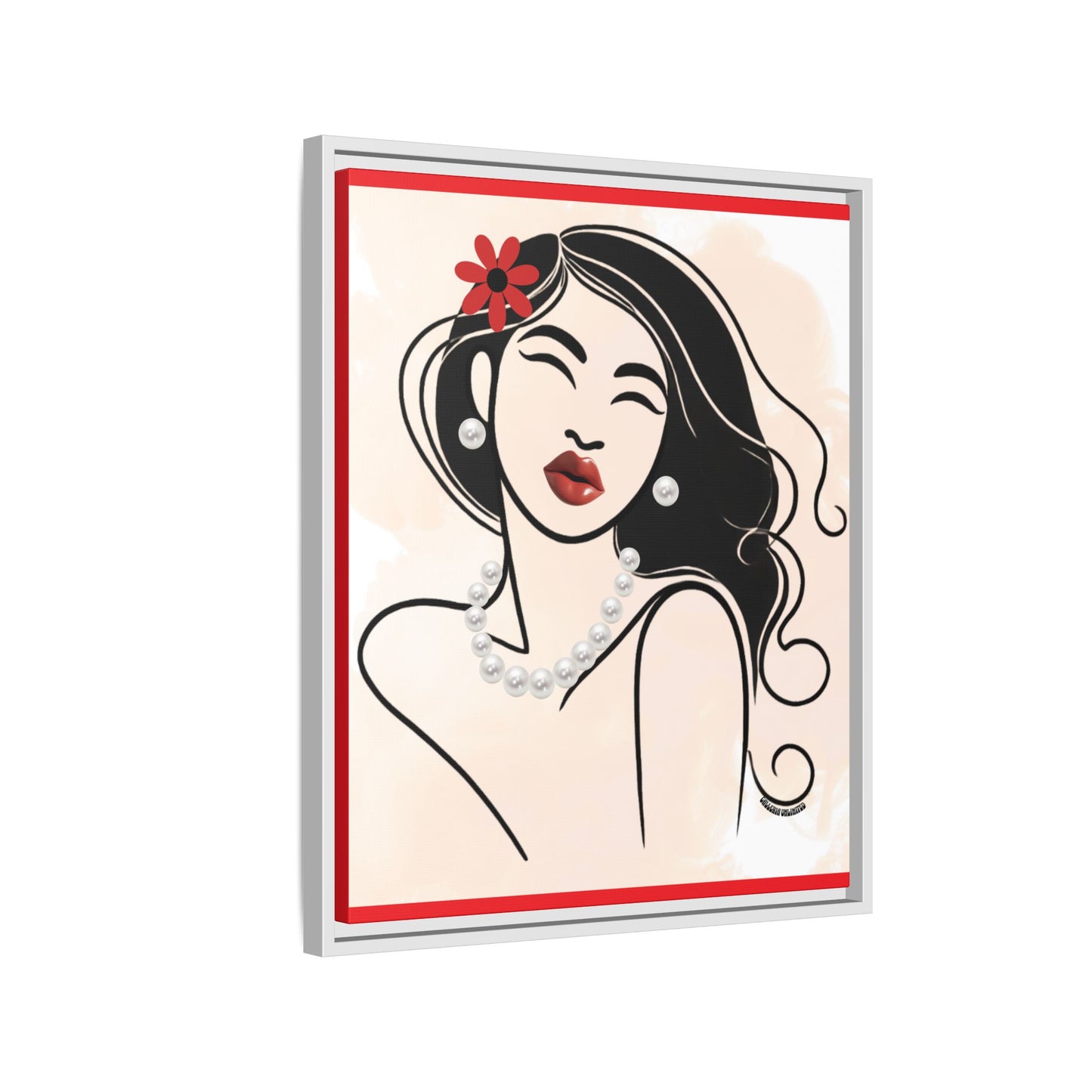 Pearls & Curls 3 | Scarlet Kiss Framed Matte Canvas Wall Art (black or white frame)