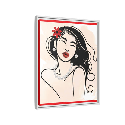 Pearls & Curls 3 | Scarlet Kiss Framed Matte Canvas Wall Art (black or white frame)