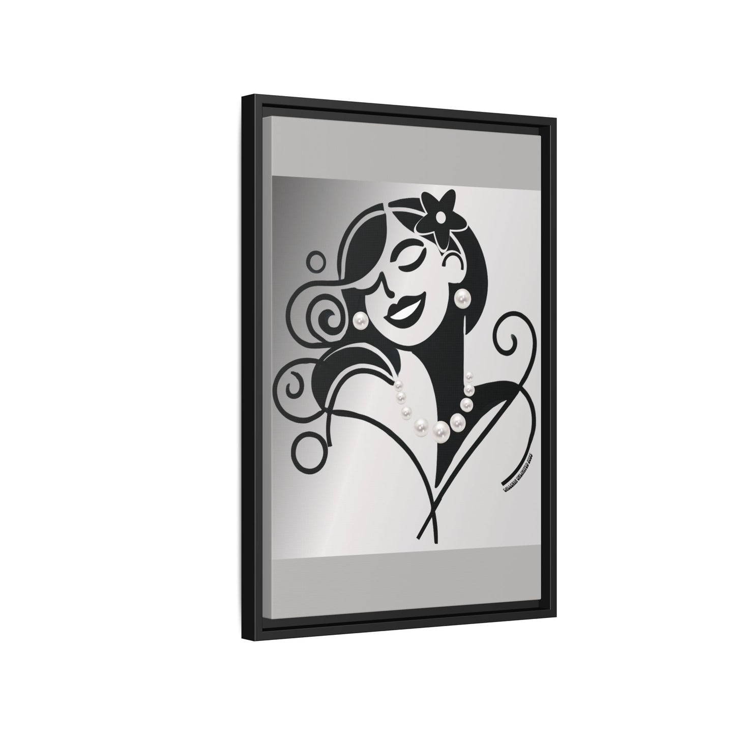 Pearls & Curls4 | Black and White - Framed Matte Canvas Art (black or white frame)
