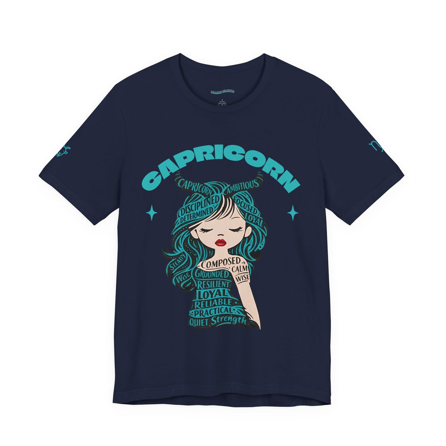 Capricorn | Word Art Graphic Tee2 (turquoise)--"Capricorn" Definition on Back