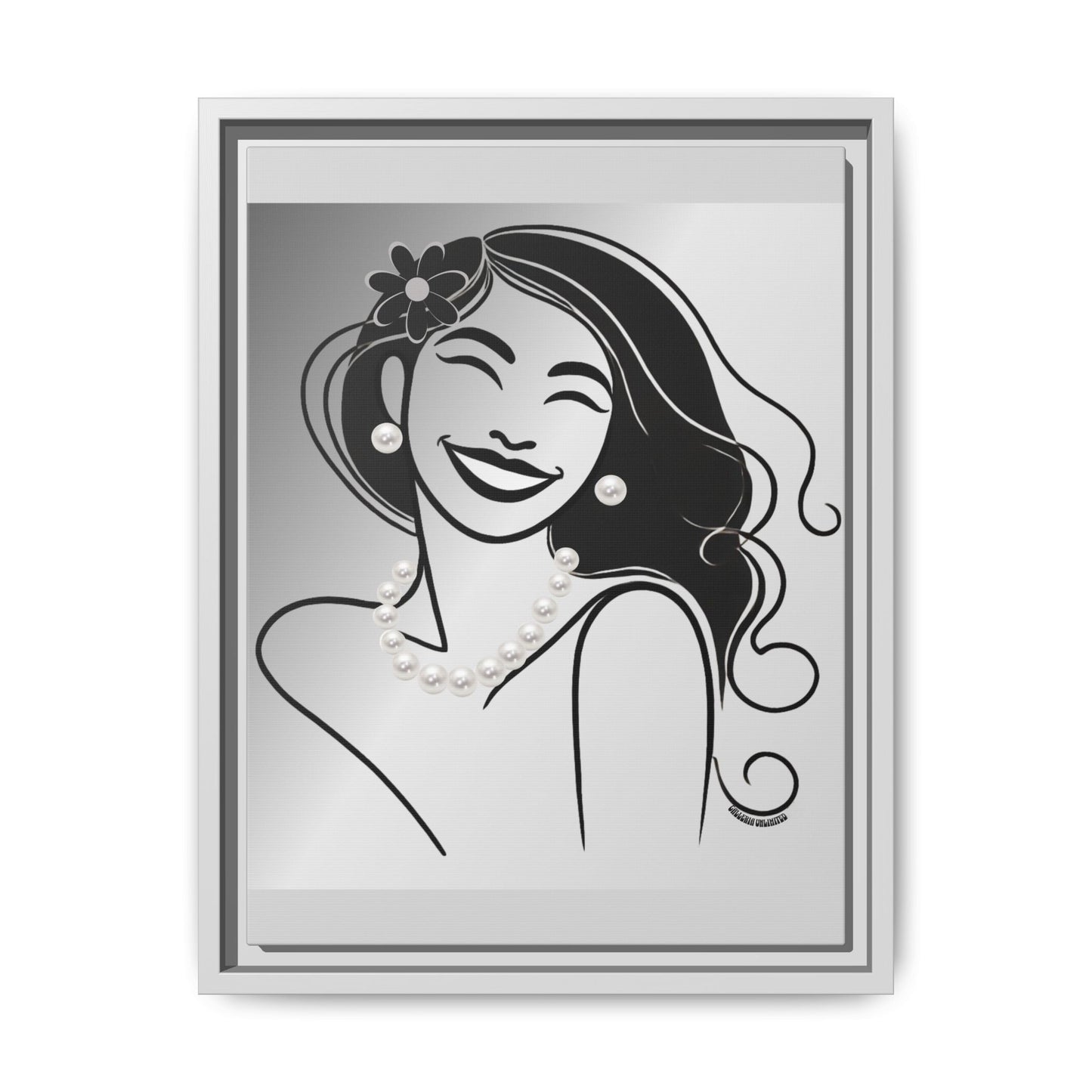 Pearls & Curls 3 | Black and White Framed Matte Canvas Wall Art