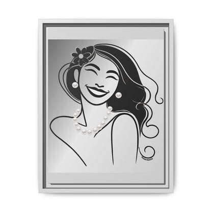 Pearls & Curls 3 | Black and White Framed Matte Canvas Wall Art