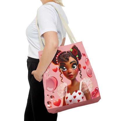 Heartbreaker Girl | Bubble Gum All -Over-Print Two-Tone Tote Bag (multiple strap colors)