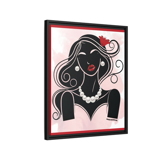 Pearls & Curls1 | Ruby Lips- Framed Matte Canvas Art (black or white frame)