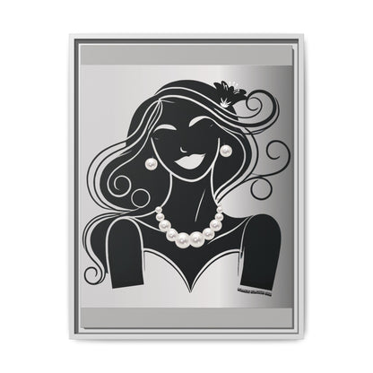Pearls & Curls1 | Black and White - Framed Matte Canvas Art (black or white frame)