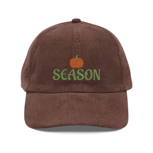 Harvest Haze 1 | 'Pumpkin [🎃] Season' Embroidered Corduroy Cap — Vintage Fall Baseball Hat