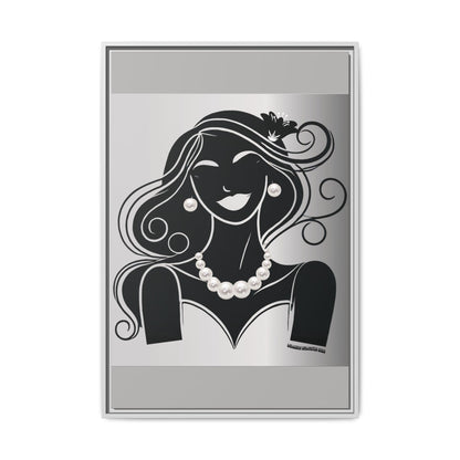 Pearls & Curls1 | Black and White - Framed Matte Canvas Art (black or white frame)