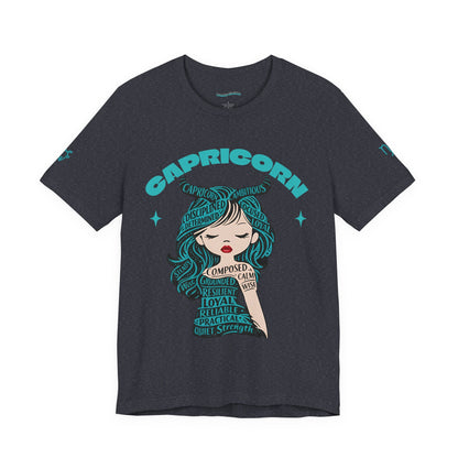 Capricorn | Word Art Graphic Tee2 (turquoise)--"Capricorn" Definition on Back