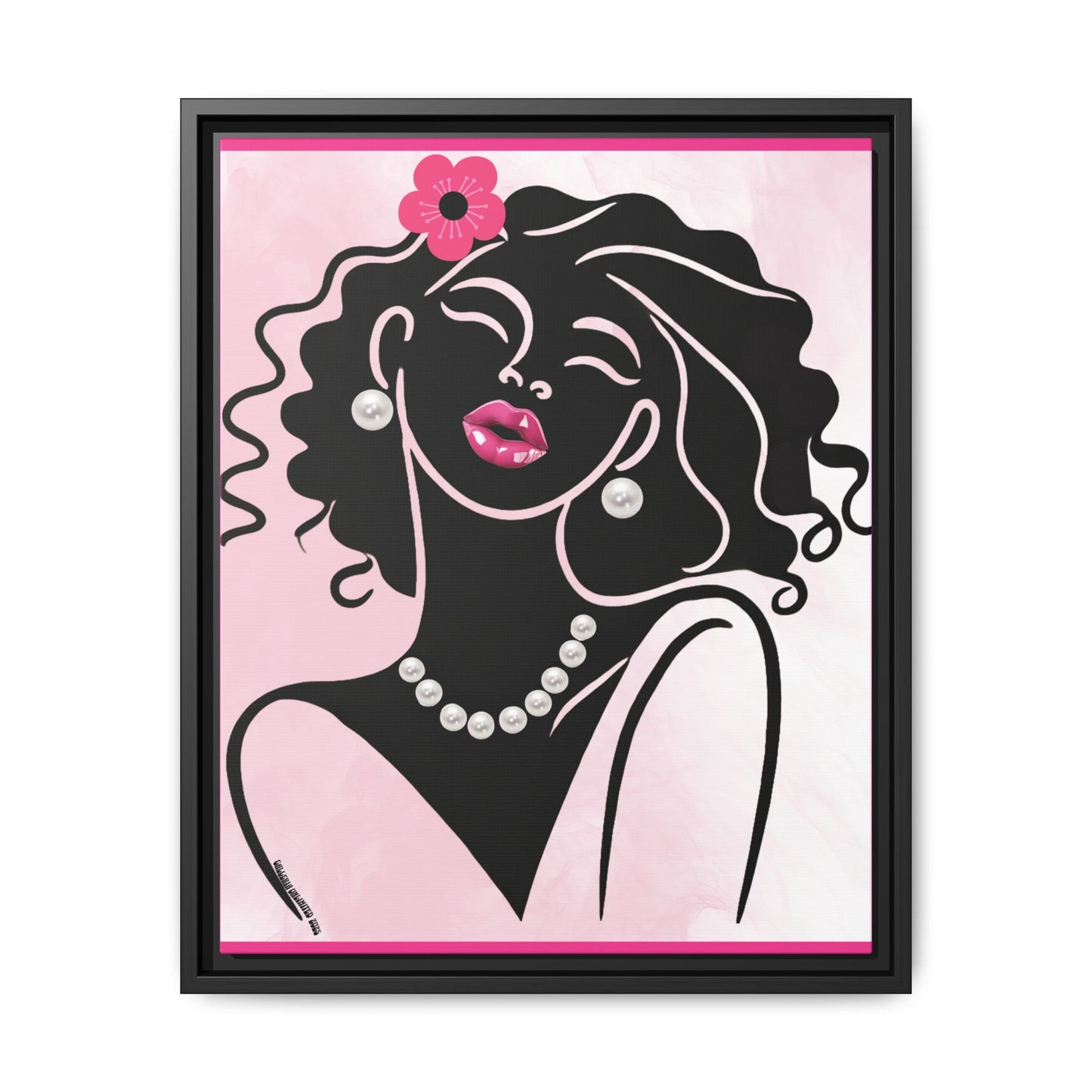Pearls & Curls2 | Pink Pout - Framed Matte Canvas Art (black or white frame)