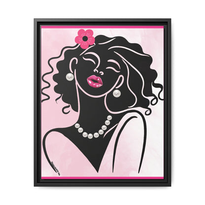 Pearls & Curls2 | Pink Pout - Framed Matte Canvas Art (black or white frame)