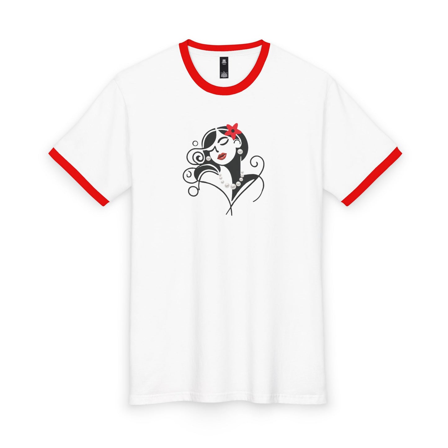 Pearls & Curls 4 | Oversized Ringer Tee (black or red trim)