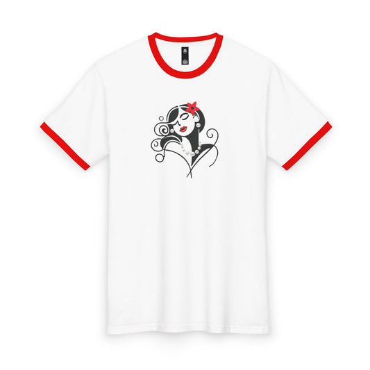 Pearls & Curls 4 | Oversized Ringer Tee (black or red trim)