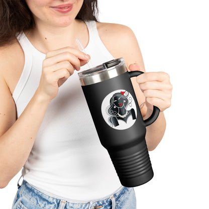 Pearls & Curls1 | Ruby Lips - Insulated Travel Mug, 40oz (black, white, or red)