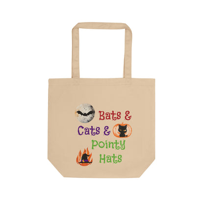 Harvest 'Ween 1 | 'Witchy Vibes' Halloween Tote Bag — "Bats & Cats & Pointy Hats" Eco Cotton Shopper