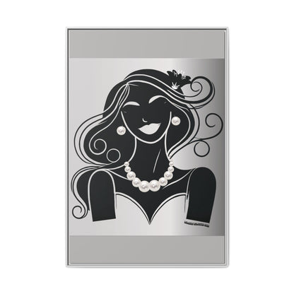 Pearls & Curls1 | Black and White - Framed Matte Canvas Art (black or white frame)