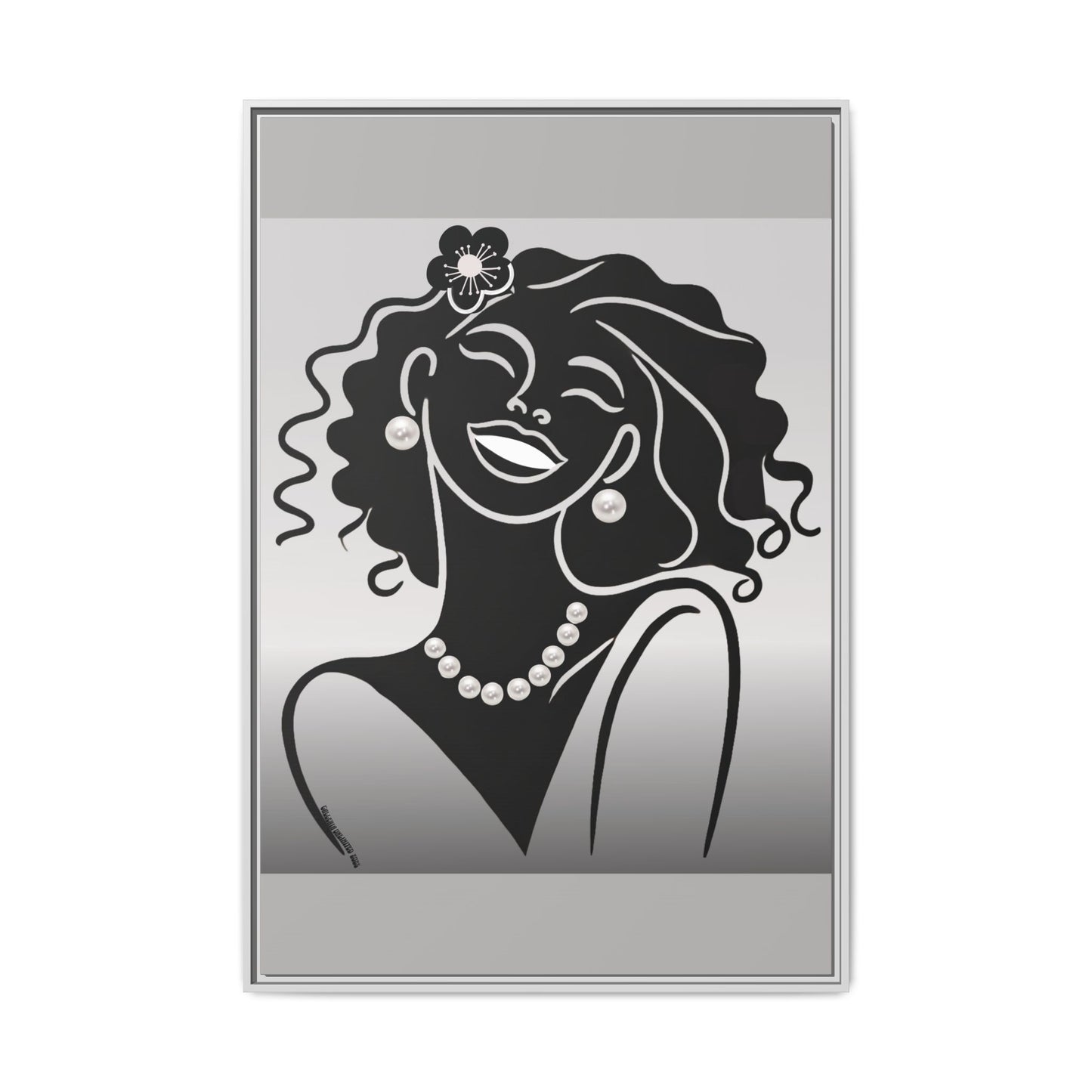 Pearls & Curls2 | Black and White - Framed Matte Canvas Art (black or white frame)