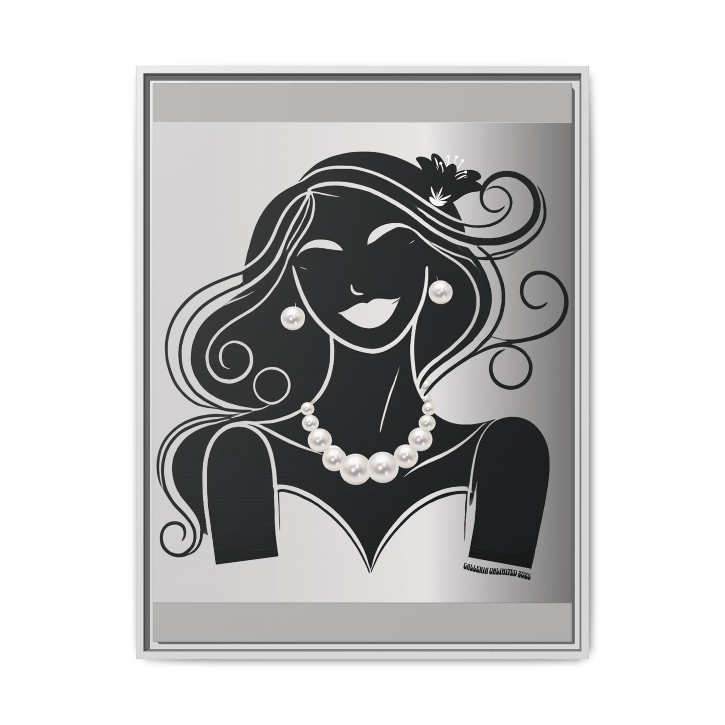 Pearls & Curls1 | Black and White - Framed Matte Canvas Art (black or white frame)