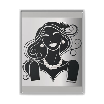 Pearls & Curls1 | Black and White - Framed Matte Canvas Art (black or white frame)