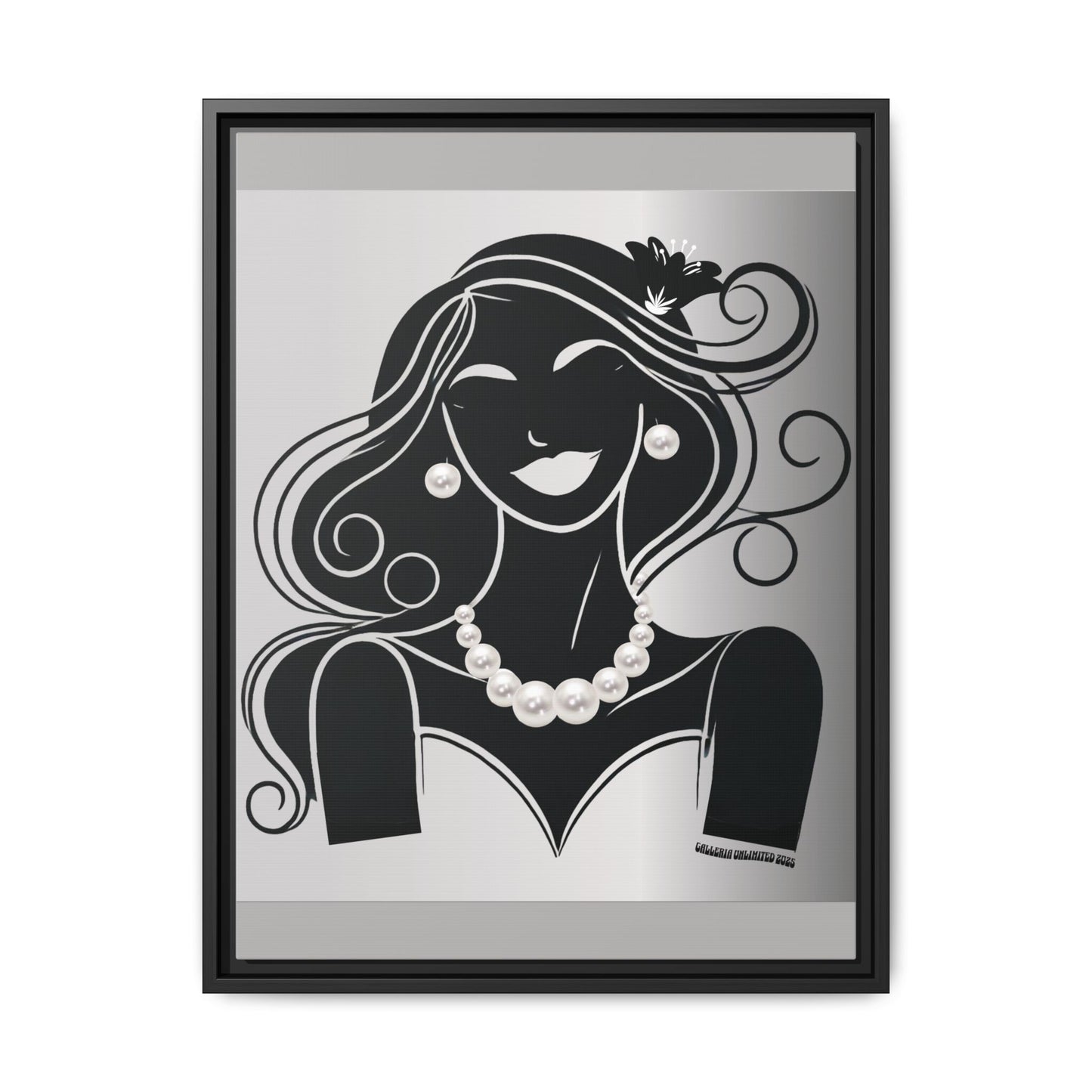 Pearls & Curls1 | Black and White - Framed Matte Canvas Art (black or white frame)